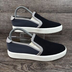 Vince Shoes Women's 7.5M Black Gray Slip On Sneakers Leather Trim Casual Skate